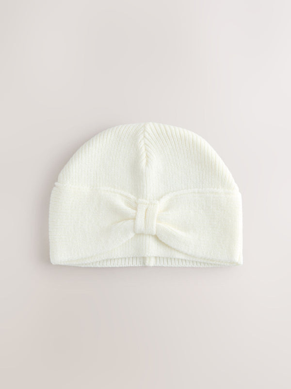 White Knitted Bow Baby Turban Hat (0mths-2yrs)