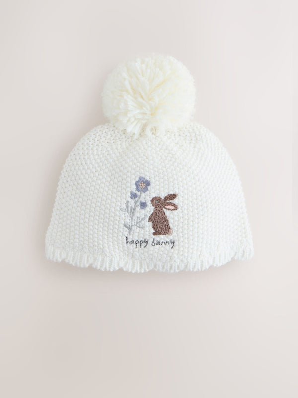 Cream Baby Embroidered Bunny Character Hat (0mths-2yrs)