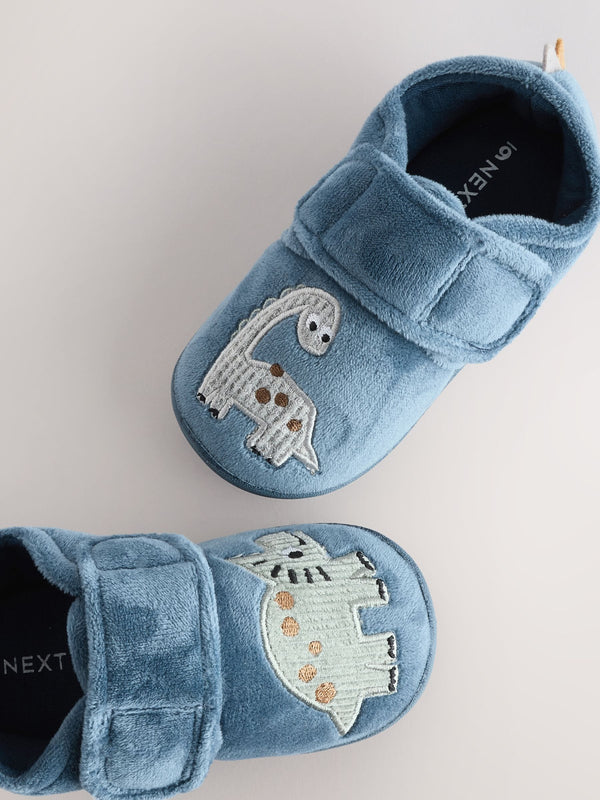 Blue Dinosaur Warm Lined Cupsole Slippers