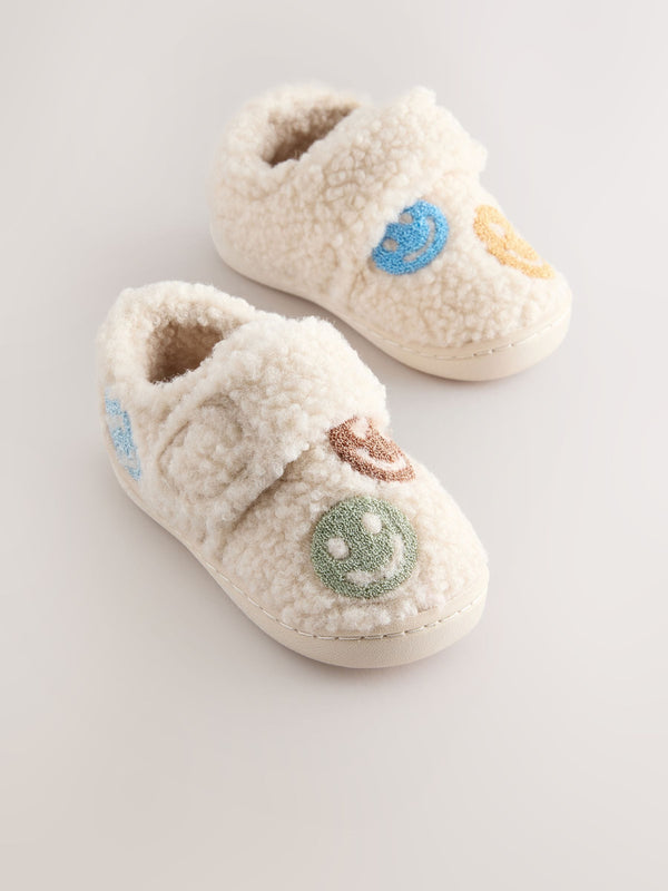 Neutral Happy Face Warm Lined Cupsole Slippers
