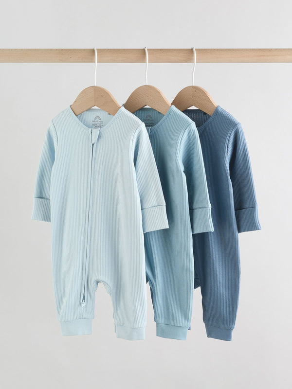Blue Baby Two Way Zip Footless Sleepsuits 3 Pack (0-3yrs)