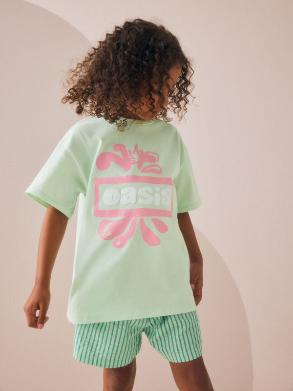 Green Oversized Oasis Band T-Shirt (3-16yrs)