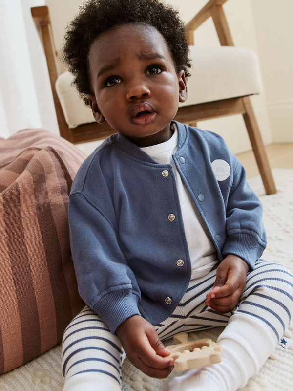 Blue Stripe Baby Jersey Jacket, Bodysuit and Leggings 3 Piece Set (0mths-2yrs)