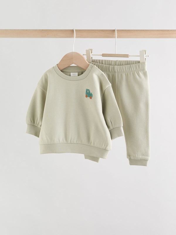 Sage Green Tractor Baby Sweatshirt and Joggers Set (0mths-2yrs)