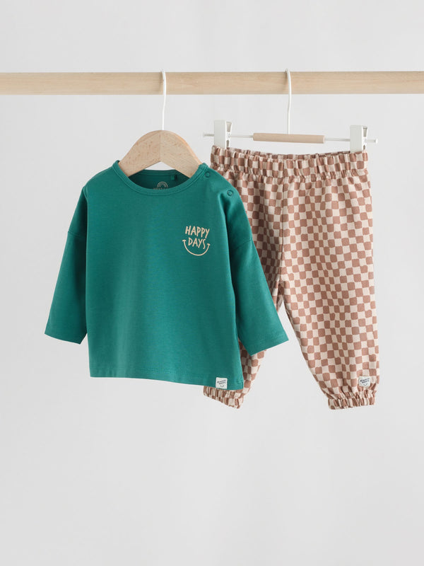Green/Orange Checkerboard Baby Top and Trousers Set (0mths-2yrs)