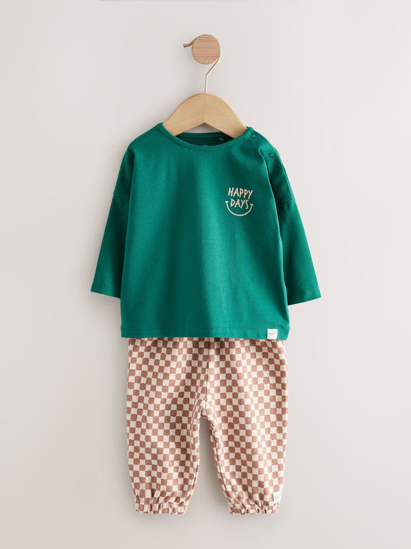 Green/Orange Checkerboard Baby Top and Trousers Set (0mths-2yrs)