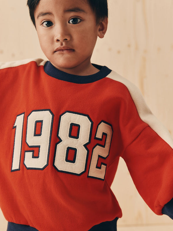 Red 1982 Appliqué Crew Neck Jersey Sweatshirt (3mths-7yrs)