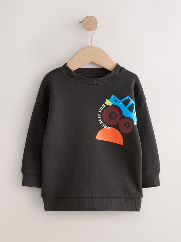 Charcoal Grey Bright Back Printed Crew Neck Jersey Sweatshirt (3mths-7yrs)