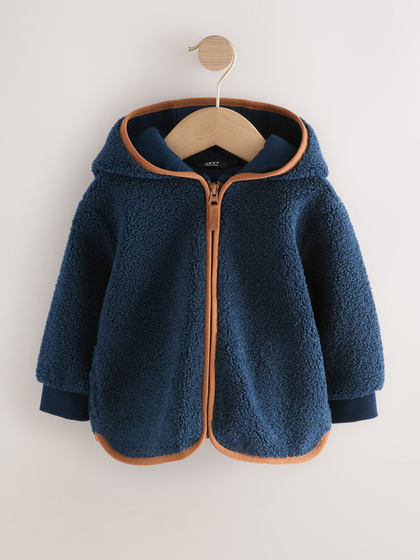 Navy Blue Hooded Fleece Zip Through Jacket immediate