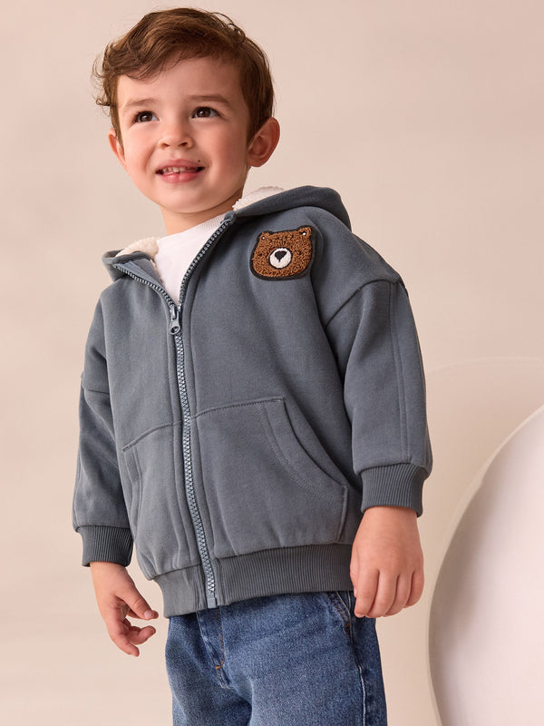 Charcoal Grey Borg Lined Zip Through Hoodie (3mths-7yrs)