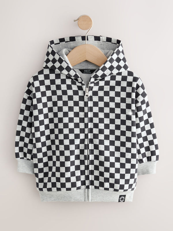 Black White Checkerboard Zip Through Hoodie (3mths-7yrs)