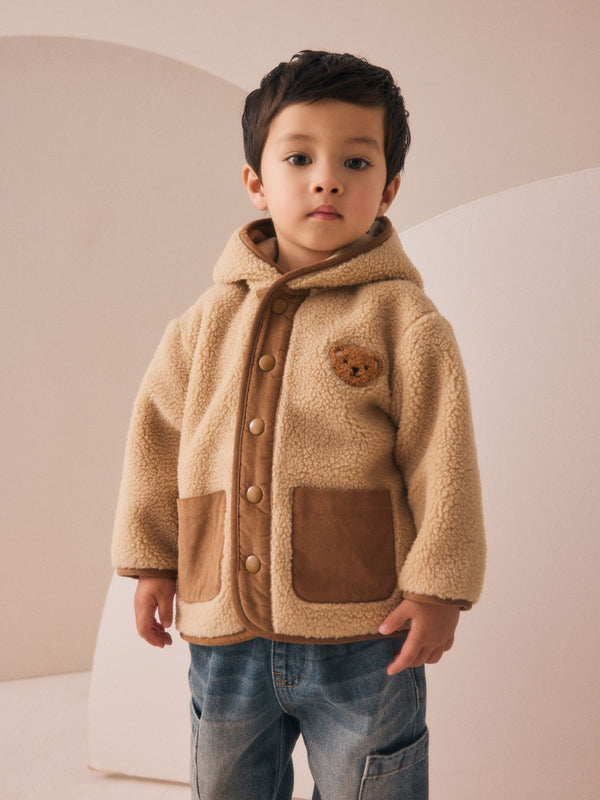 Tan Brown Hooded Fleece Zip Through Jacket immediate