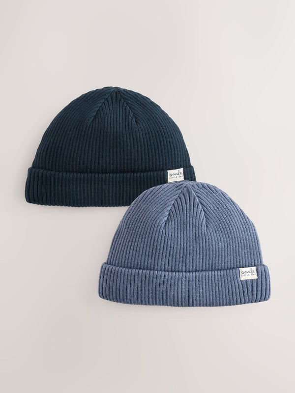 Blue 2 Pack Baby Beanie Knitted Hats (0mths-2yrs)