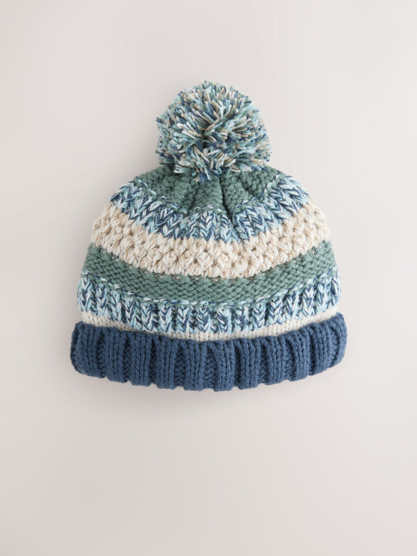 Green/Blue Baby Knitted Hat With Pom (0mths-2yrs)