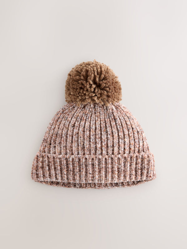Brown Chenille Baby Hat with a Pom (0mths-2yrs)
