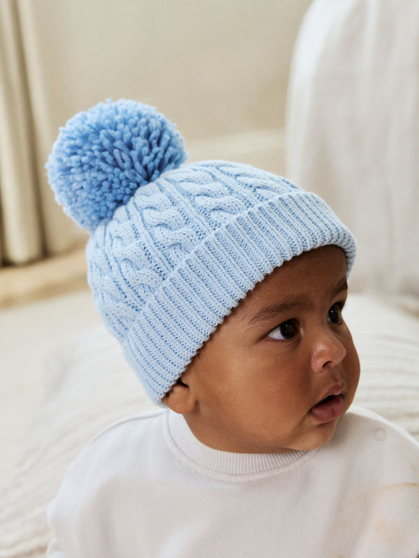 Blue Cable Baby Knitted Hat With Pom (0mths-2yrs)