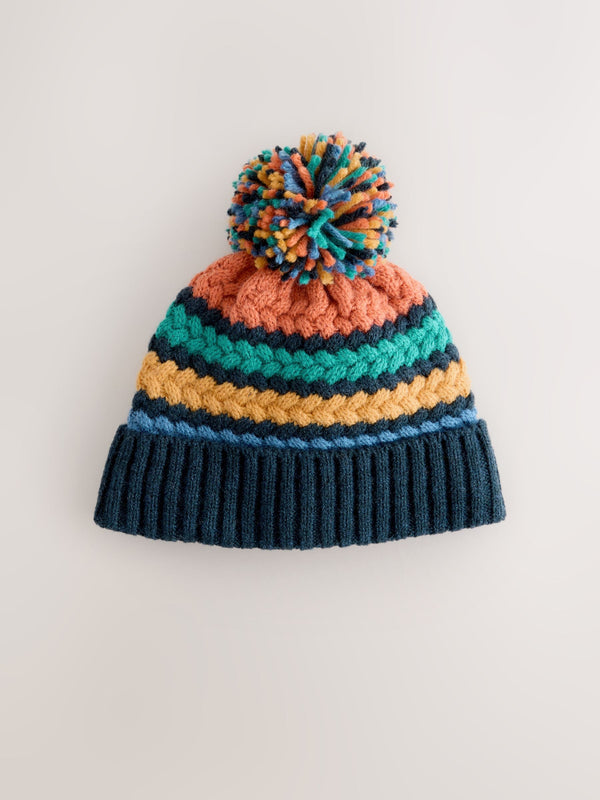 Bright Cable Stitched Baby Knitted Hat With Pom (0mths-2yrs)
