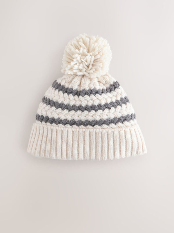 Monochrome Striped Baby Knitted Hat With Pom (0mths-2yrs)