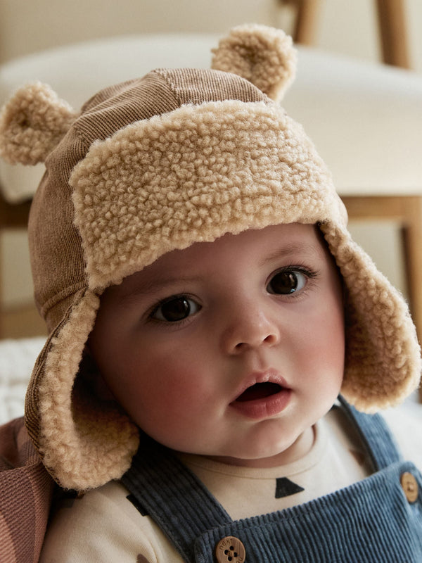 Tan Brown Borg Eared Baby Trapper Hat (0mths-2yrs)