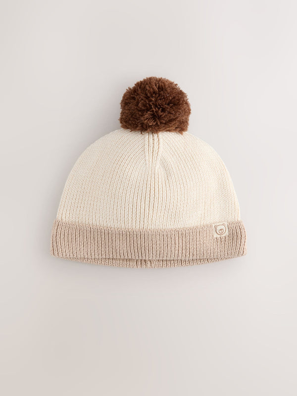 Neutral Tonal Baby Knitted Pom Beanie