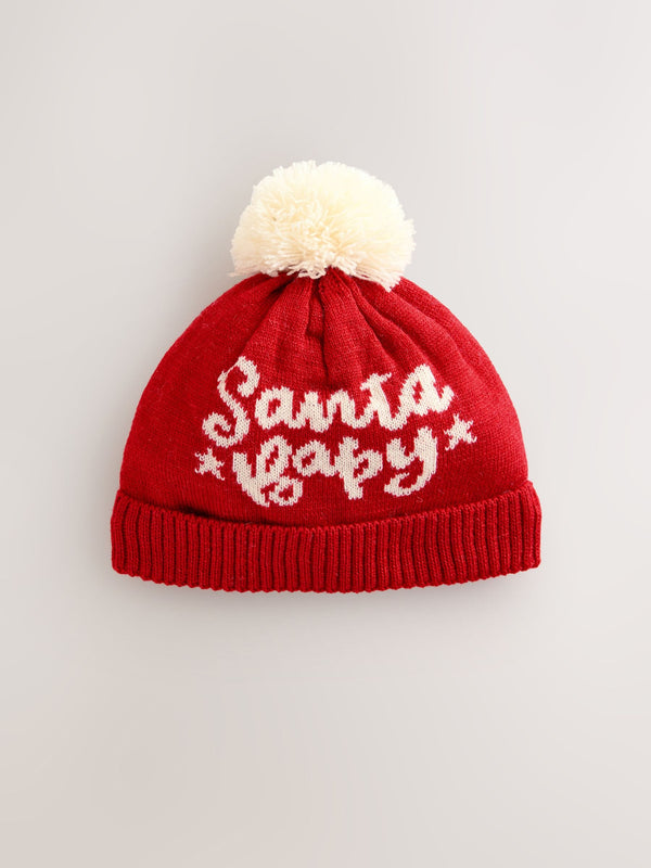 Red Santa Baby Knitted Pom Hat