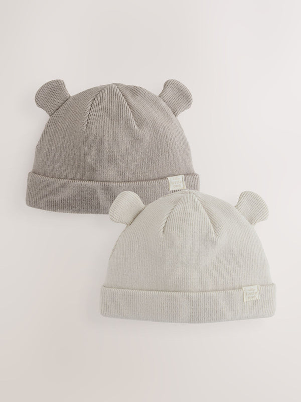 Neutral/Tan Baby Rib Beanie Hats 2 Pack
