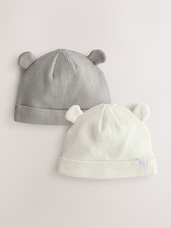 Grey/White Baby Rib Beanie Hats 2 Pack