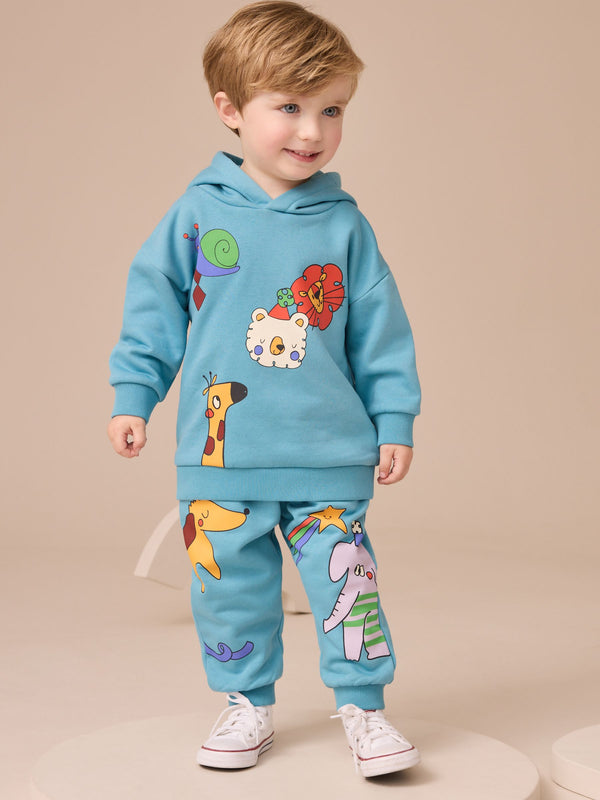 Blue Printed Hoodie And Joggers Set (3mths-7yrs)