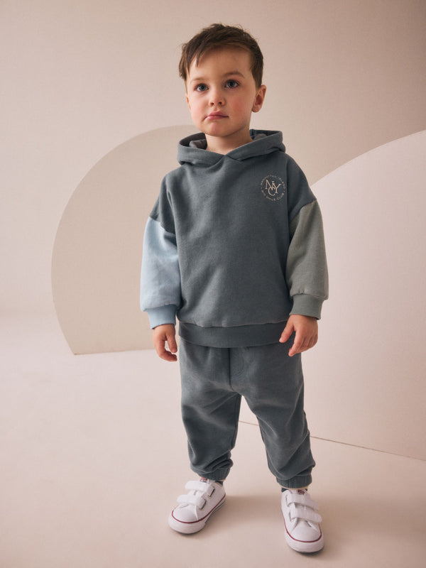 Blue Colourblock Hoodie and Joggers Set (3mths-7yrs)