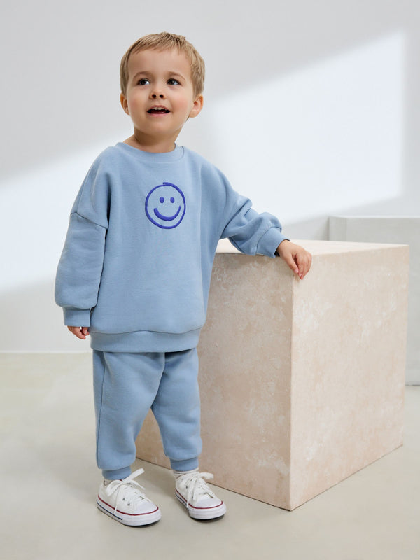 Light Blue Single Printed Crew Neck Sweat Top & Jogger Sets (3mths-7yrs)