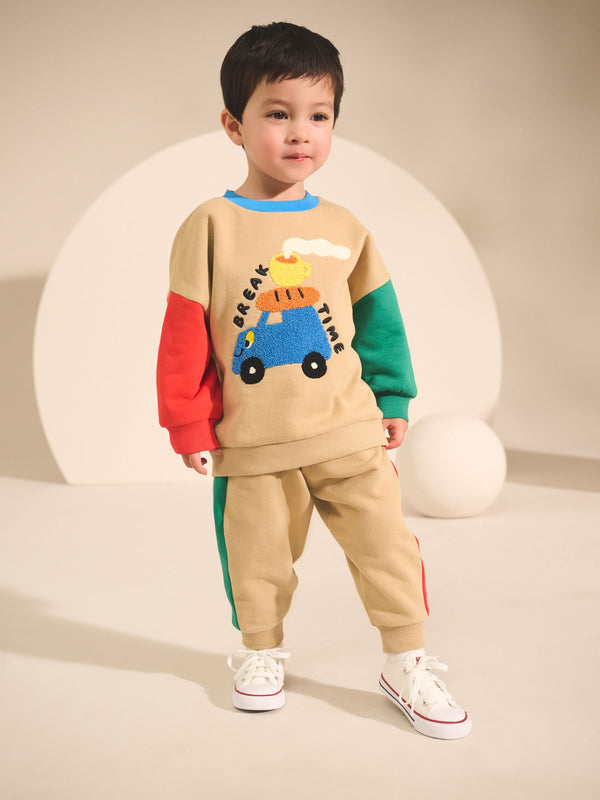Tan Brown Colourblock Sweatshirt And Joggers Set (3mths-7yrs)