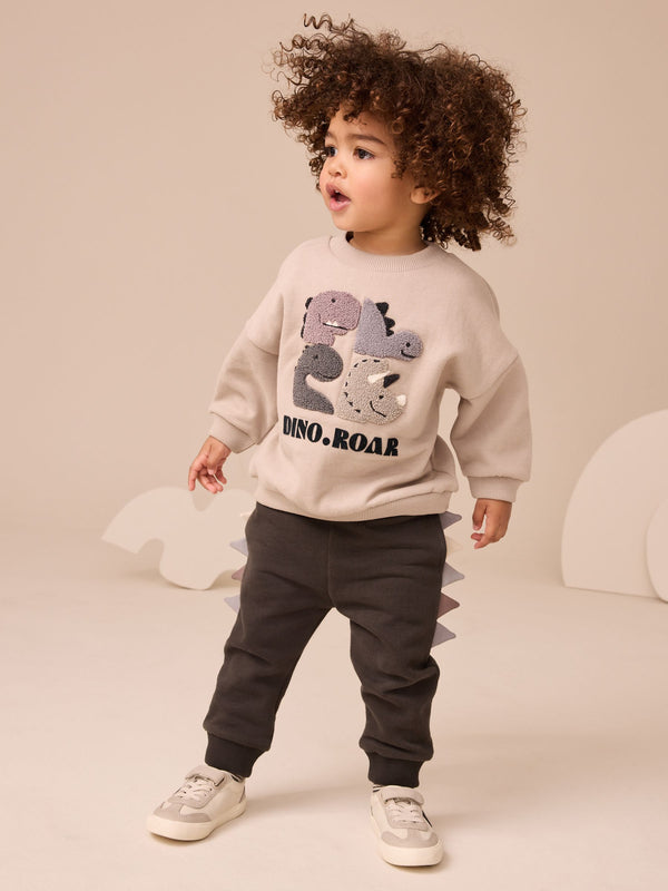 Grey and Charcoal Dinosaur Spike Single Sweatshirt and Joggers Set (3mths-7yrs)