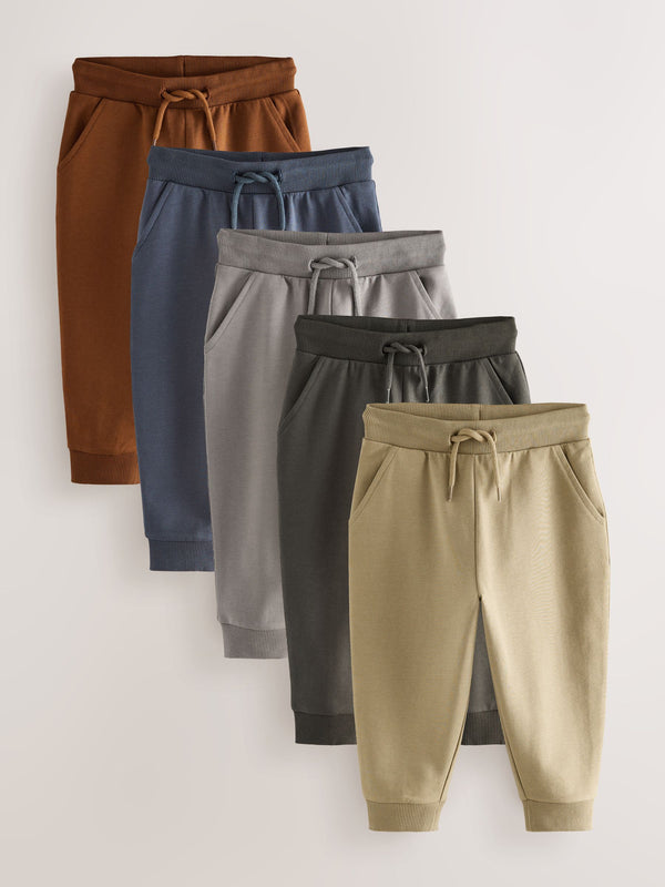 Khaki/Grey/Blue Regular Fit Joggers 5 Pack (3mths-7yrs)