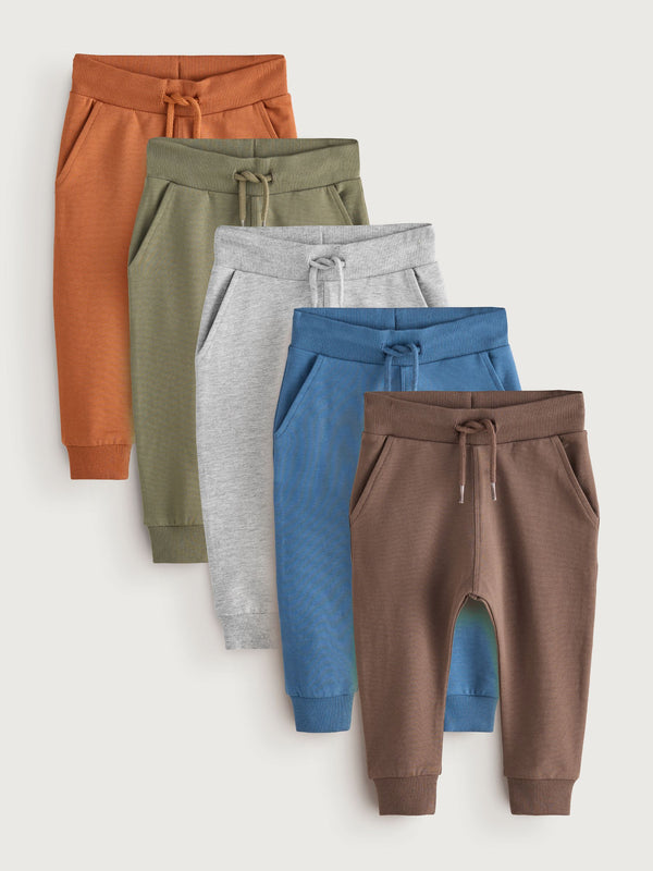 Blue/Rust Orange/ Khaki Green Skinny Fit Joggers 5 Pack (3mths-7yrs)