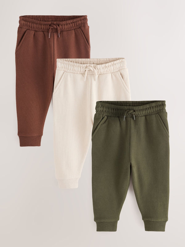 Khaki Green/ Rust Brown/ Ecru Soft Touch Joggers 3 Pack (3mths-7yrs)