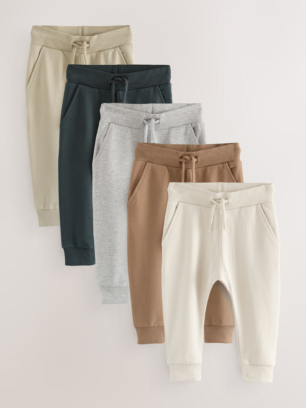Stone/Tan Brown/Grey Skinny Fit Joggers 5 Pack (3mths-7yrs)