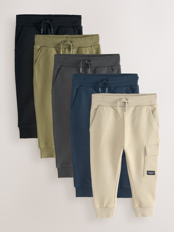 Black/Charcoal Grey/ Stone/Khaki Green Skinny Fit Joggers 5 Pack (3mths-7yrs)