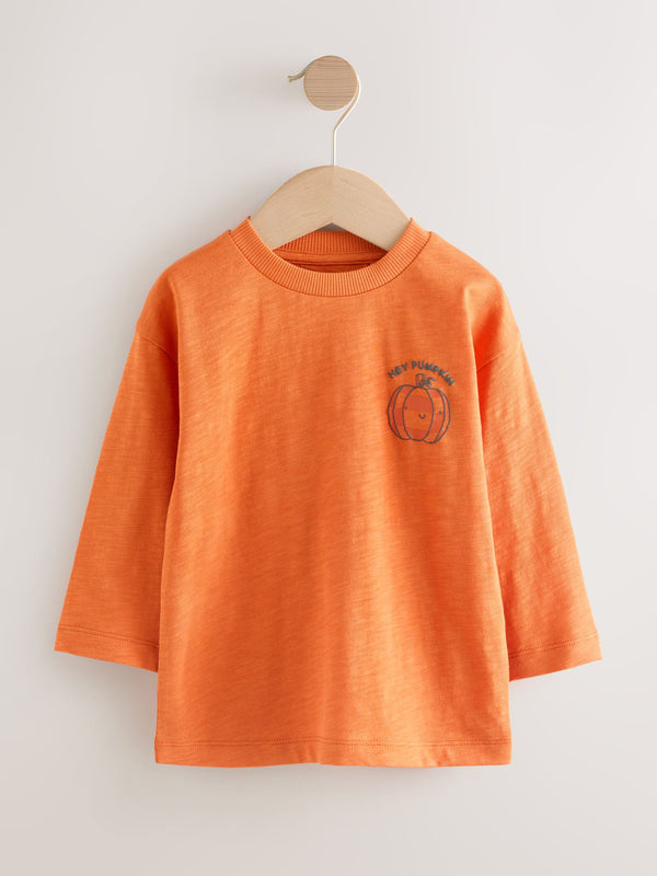 Orange Pumpkin Halloween Long Sleeve Graphic Print T-Shirt (3mths-7yrs)