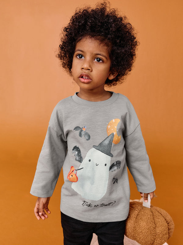 Grey Ghost Halloween Long Sleeve Graphic Print T-Shirt (3mths-7yrs)