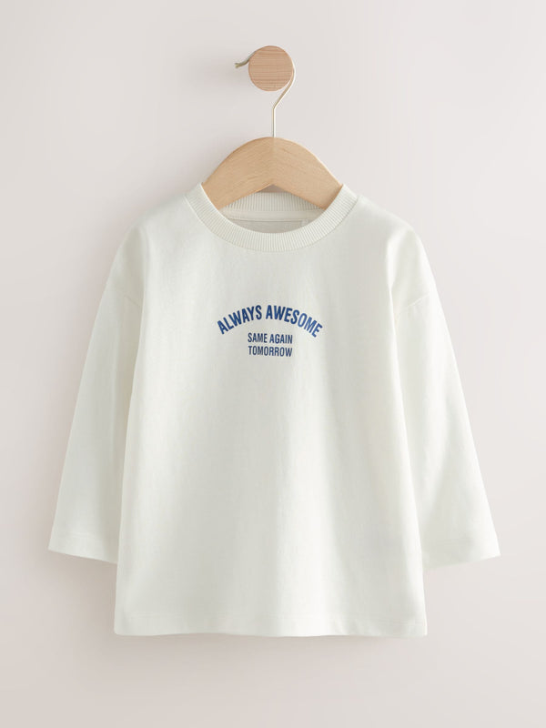 White Slogan Long Sleeves Semi Plain T-Shirt (3mths-7yrs)
