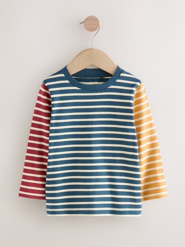 Navy/White Hotchpotch 100% Cotton Long Sleeve Stripe T-Shirt (3mths-7yrs)
