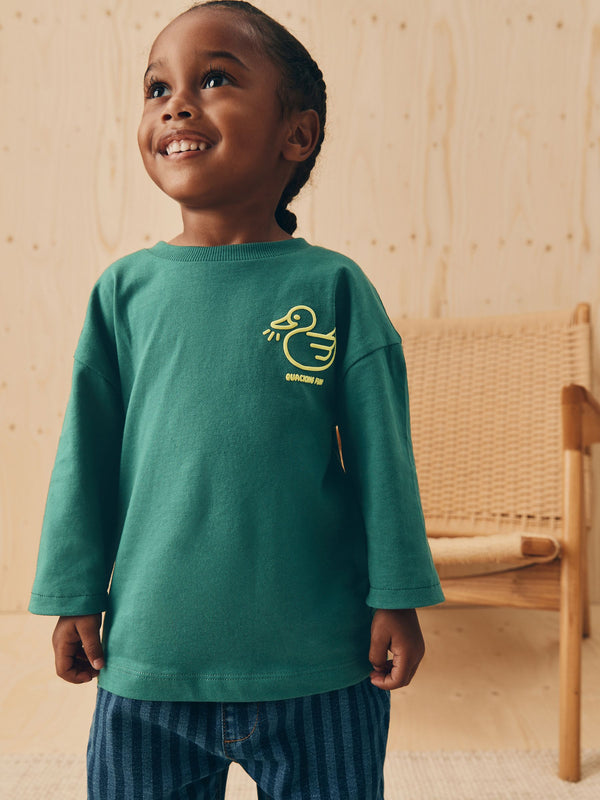 Green Duck Long Sleeves Semi Plain T-Shirt (3mths-7yrs)