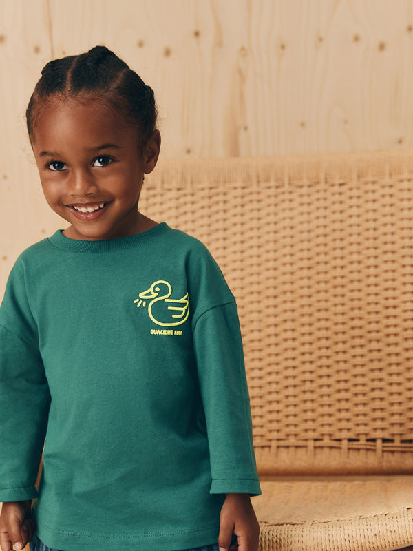 Green Duck Long Sleeves Semi Plain T-Shirt (3mths-7yrs)