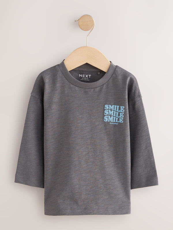 Grey Slogan Long Sleeves Semi Plain T-Shirt (3mths-7yrs)