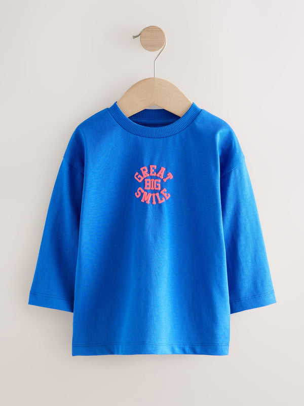 Cobalt Blue Slogan Long Sleeves Semi Plain T-Shirt (3mths-7yrs)