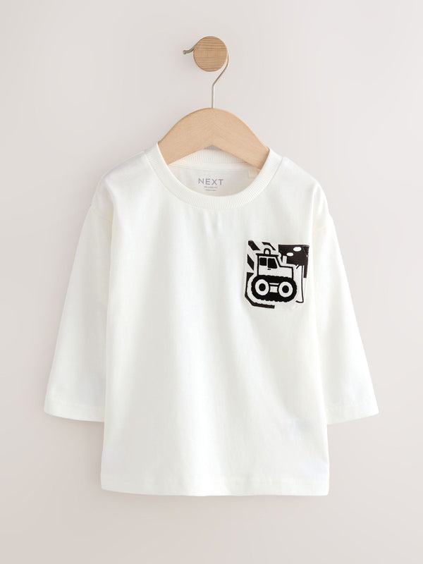 White Transport Interactive Long Sleeve Appliqué T-Shirt (3mths-7yrs)