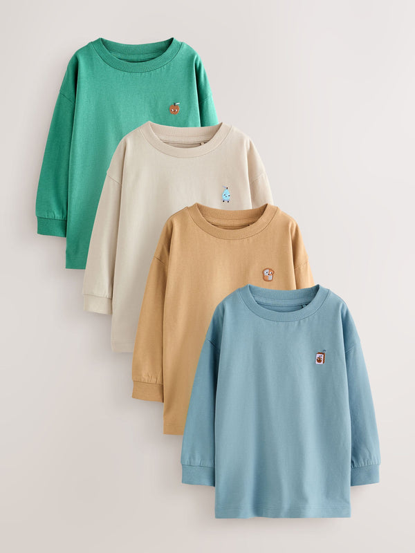 Minerals Food Character Embroidery Long Sleeve Graphic Print T-Shirts 4 Pack (3mths-7yrs)