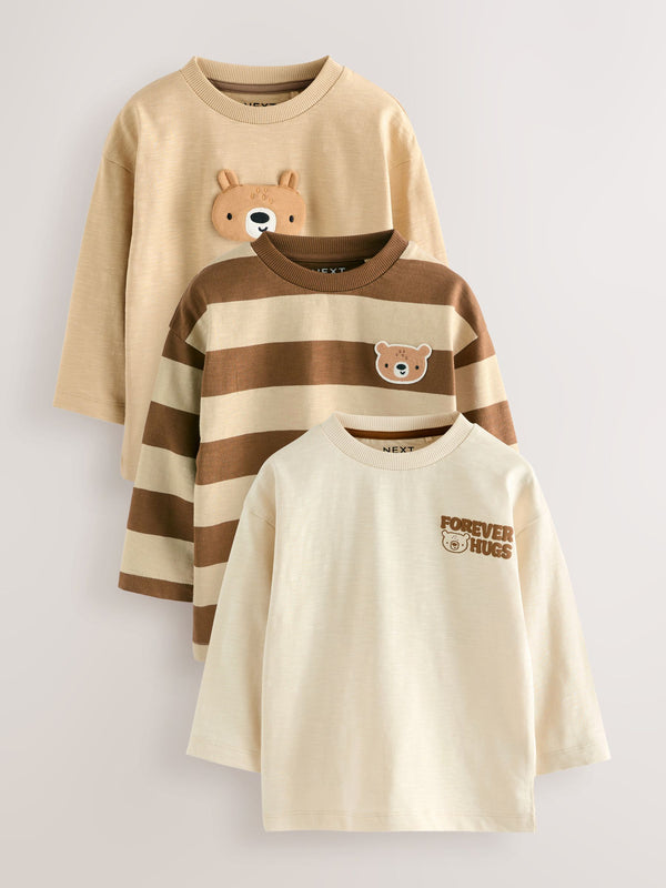 Brown Bear Long Sleeve Appliqué T-Shirts 3 Pack (3mths-7yrs)
