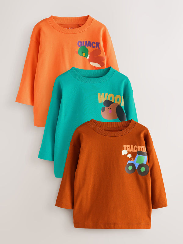 Multi Character Long Sleeve Graphic Print T-Shirts 3 Pack (3mths-7yrs)