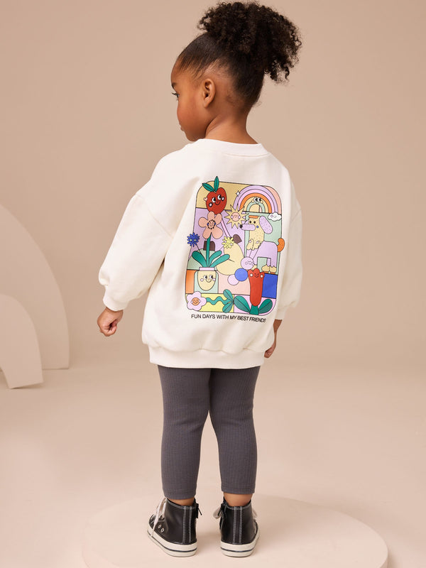 Cream Rainbow Graphic Print Sweatshirt & Leggings Set (3mths-7yrs)